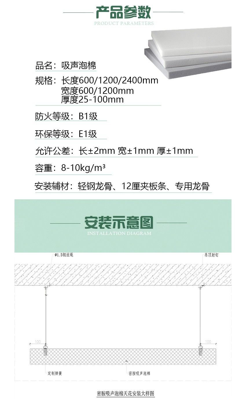 蜜胺環保吸音棉產品參數 蜜胺環保吸音棉產品參數